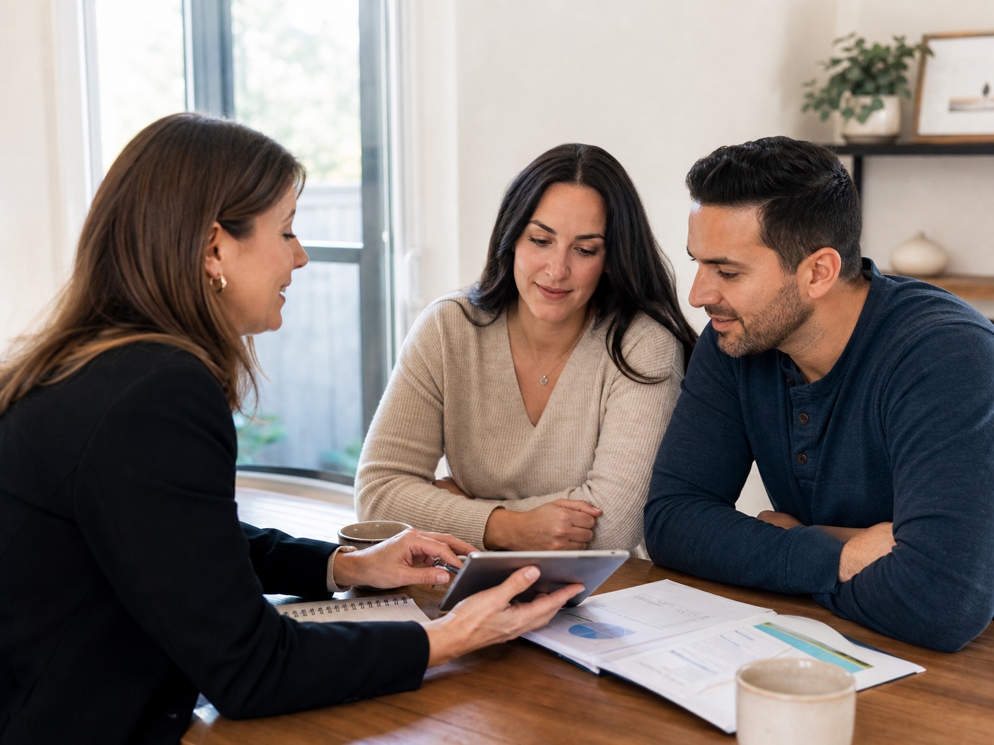 Consultant sitting with parents and reviewing support notes