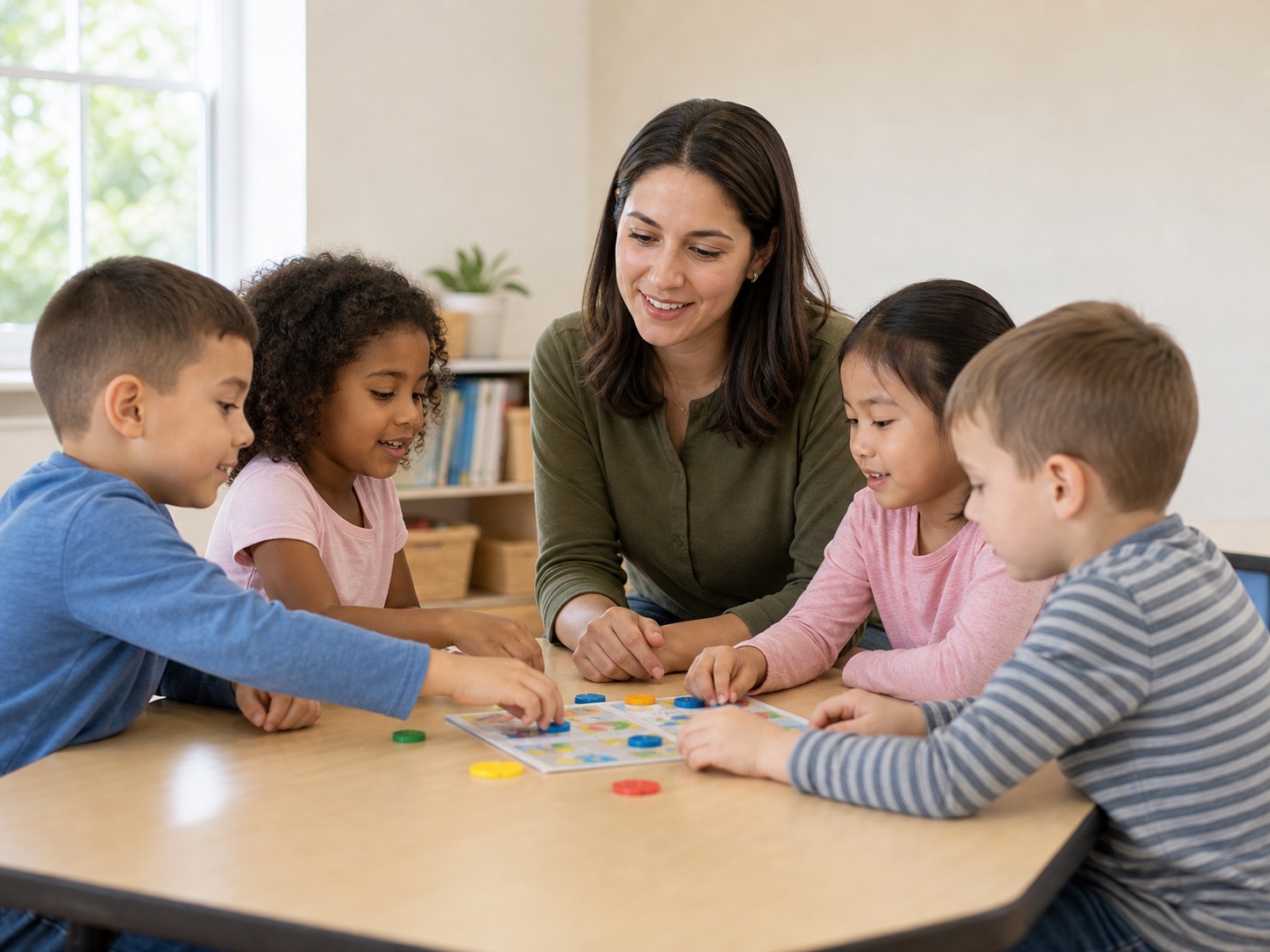 Children working together in a small facilitated social group
